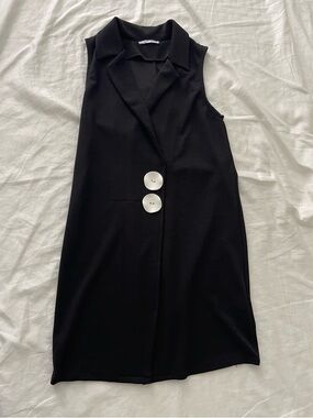 Zara Sleeveless Black Button-Front Vest Dress size small